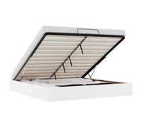 Yisssmeng Lit ottoman, 200 x 200 cm, blanc, cadre de lit avec coffre de lit et fonction de levage hydraulique, lit rembourré en cuir synthétique avec sommier à lattes, lit double moderne sans matelas
