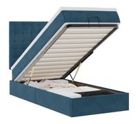 Yisssmeng Lit ottoman avec matelas et surmatelas 90 x 190 cm, en velours bleu foncé, lit de rangement avec mécanisme de levage hydraulique, cadre de lit rembourré avec tête de lit pour chambre à