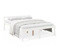 Yisssmeng Lit pour personnes âgées - Blanc - 150 x 200 cm - Cadre de lit en pin massif avec tête de lit et sommier à lattes - Lit double haut avec hauteur d'assise de 44 cm pour entrer et sortir