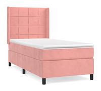 Yisssmeng Lit simple, à sommier tapissier, rose, 80 x 200 cm, avec matelas et surmatelas en velours, tête de lit réglable en hauteur et ressorts ensachés, pour chambre à coucher, chambre d'amis et