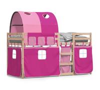 Yisssmeng Lit superposé avec rideaux, rose, 90 x 190 cm, en pin massif, protection anti-chute, échelle, peu encombrant, pour chambre d'enfant et chambre d'amis