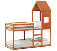 Yisssmeng Lit superposé avec toit en pin massif 90 x 190 cm, marron cire, garde-corps sûr, design peu encombrant, pour chambre d'enfant avec espace limité