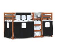 Yisssmeng Lit superposé en pin 195,5 x 95,5 x 112 cm marron ciré avec rideaux blancs et noirs - Lit de jeu pour chambre d'enfant - Compatible avec matelas de 90 x 190 cm - Design peu encombrant