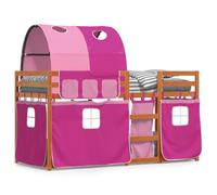 Yisssmeng Lit superposé en pin massif rose 90 x 200 cm avec rideaux de jeu, protection anti-chute, échelle pratique, lit d'adolescent, peu encombrant, pour chambre d'enfant, chambre à coucher