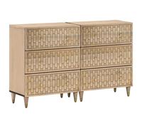 Yisssmeng Lot de 2 armoires d'appoint en bois de manguier blanchi - 60 x 33 x 75 cm - Commode rétro avec motif floral sculpté à la main - Beaucoup d'espace de rangement pour salon, chambre à coucher