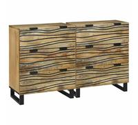 Yisssmeng Lot de 2 Buffets en Bois de Mangue Massif Naturel 60x33,5x75 cm | Meuble bas rustique a tiroirs pour salon et salle a manger. Rangement pratique avec poignees ergonomiques en coupe.