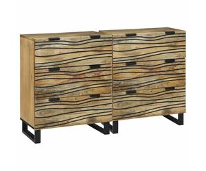 Yisssmeng Lot de 2 Buffets en Bois de Mangue Massif Naturel 60x33,5x75 cm | Meuble bas rustique a tiroirs pour salon et salle a manger. Rangement pratique avec poignees ergonomiques en coupe.