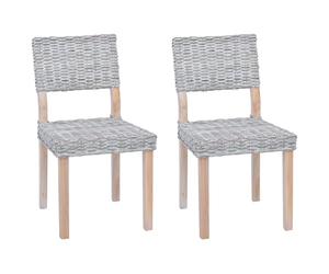 Yisssmeng Lot de 2 chaises de salle à manger, blanches, lavées, 46 x 55 x 84 cm, en rotin Kubu et acajou, avec dossier haut et repose-pieds intégré, design moderne, robuste et durable, pour cuisine