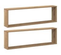 Yisssmeng Lot de 2 Étagères Cube Murales Chêne Bois d'Ingénierie 100 cm | Rangement mural suspendu pour salon et chambre. Économie d'espace pour livres et décorations.