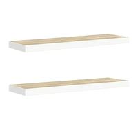 Yisssmeng Lot de 2 Étagères Flottantes MDF Chêne et Blanc 80x23,5 cm | Supports muraux avec fixation invisible pour exposer livres et cadres dans le salon ou le bureau.