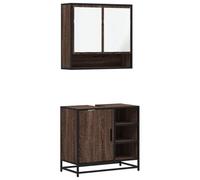 Yisssmeng Lot de 2 meubles de salle de bain aspect chêne marron - Meuble de lavabo avec miroir - En bois et structure en métal - 65 x 33 x 60 cm / 65 x 20 x 60 cm