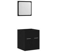 Yisssmeng Lot de 2 meubles de salle de bain aspect chêne noir - Meuble sous lavabo compact avec miroir mural - Armoire de salle de bain en bois - 41 x 38,5 x 46 cm