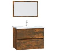 Yisssmeng Lot de 2 meubles de salle de bain avec miroir - Meuble de salle de bain avec tiroir - 60 cm de large - En bois aspect chêne fumé