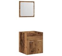 Yisssmeng Lot de 2 meubles de salle de bain avec miroir mural, meuble de salle de bain aspect bois vieilli, combinaison de meubles de salle de bain compact pour WC d'invités, 41 x 38,5 x 46 cm
