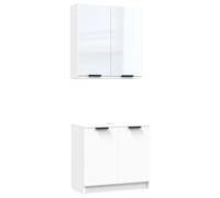 Yisssmeng Lot de 2 meubles de salle de bain en bois blanc composé d'un meuble sous lavabo et d'une armoire à miroir, avec espace de rangement, dimensions : 64,5 x 33,5 x 59 cm et 64 x 20 x 67 cm