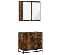 Yisssmeng Lot de 2 meubles de salle de bain en chêne fumé - Meuble de lavabo avec découpe et miroir - Meuble de salle de bain au design industriel en bois - 65 cm