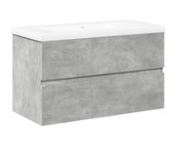 Yisssmeng Lot de 2 meubles de salle de bain gris béton - Meuble de lavabo avec lavabo en céramique - Meuble de salle de bain moderne à montage mural - Meuble de rangement 80 x 38,5 x 45 cm