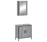 Yisssmeng Lot de 2 meubles de salle de bain gris Sonoma - Meuble sous lavabo et armoire miroir en bois et acier - Meuble de salle de bain peu encombrant avec espace de rangement pour votre salle de