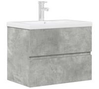 Yisssmeng Lot de 2 meubles de salle de bain, lavabo avec lavabo, meubles de salle de bain en bois gris béton, ensemble de lavabo à suspendre au mur avec robinet et bonde pop-up 60 x 38,5 x 45 cm