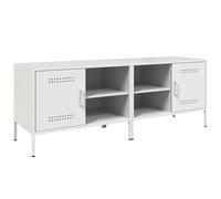 Yisssmeng Lot de 2 meubles TV bas en acier - Blanc - 68 x 39 x 50,5 cm - Design industriel - Avec porte et 2 étagères - Pour salon, chambre à coucher