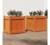 Yisssmeng Lot de 2 pots de fleurs, 40 x 40 x 40 cm, en pin massif, marron cire, pour balcon, jardin et décoration intérieure