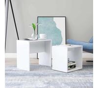Yisssmeng Lot de 2 tables basses en bois - 48 x 30 x 45 cm - Blanc - Petit format - Design moderne avec étagère - Pour salon, chambre à coucher, bureau