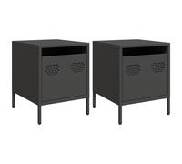 Yisssmeng Lot de 2 Tables de Chevet Acier Noir 35x39x43,5 cm Tiroir | Meuble d'appoint industriel polyvalent avec tiroir de rangement pour chambre, salon ou bureau, facile à nettoyer.