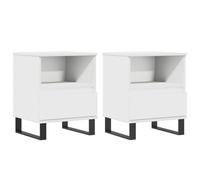 Yisssmeng Lot de 2 Tables de Chevet Blanc 40x35x50 cm Bois Tiroir | Meuble d'appoint moderne pour chambre avec tiroir et casier de rangement ouvert sur pieds métalliques robustes.