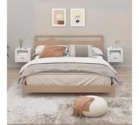 Yisssmeng Lot de 2 tables de chevet murales - Blanc - 50 x 36 x 40 cm - En bois - Buffet flottant moderne avec espace de rangement et étagère décorative - Pour chambre à coucher, lit à sommier