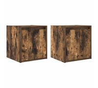 Yisssmeng Lot de 2 Tables de Chevet Murales Chêne Fumé 38x34x40 cm | Design flottant pour libérer le sol de la chambre à coucher et porte montable à gauche ou à droite selon vos besoins.