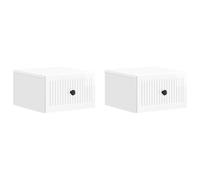 Yisssmeng Lot de 2 tables de chevet suspendues murales avec 2 tiroirs, design moderne, blanc brillant, matériau en bois, 33 x 34,5 x 20 cm, pour chambre à coucher et salon