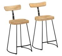 Yisssmeng Lot de 2 tabourets de bar en bois massif de mango et métal - Moderne - 49 x 43 x 88 cm - Avec dossier et repose-pieds - Tabouret de cuisine stable pour bar de maison et comptoir de cuisine