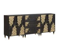 Yisssmeng Lot de 3 armoires de rangement de salle de bain en bois de mangue noir 180 x 33 x 75 cm Meuble flottant moderne avec portes imprimées dorées pour salle de bain, chambre à coucher, couloir