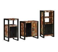 Yisssmeng Lot de 3 meubles de salle de bain en bois recy vec cadre en fer, armoire avec espace de rangement, tiroirs et étagères pour une salle de bain moderne
