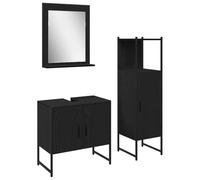 Yisssmeng Lot de 3 meubles de salle de bain modernes en bois noir, composé d'un meuble sous lavabo, d'une armoire de salle de bain et d'un miroir avec étagère, montage mural pour petites salles de