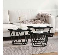 Yisssmeng Lot de 3 tables basses en chêne noir - 50 x 50 x 40 cm - Design moderne en acier et bois d'ingénierie - Pour petits espaces, salon, balcon, chambre à coucher