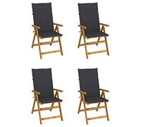Yisssmeng Lot de 4 chaises de jardin à dossier haut, pliables, dossier réglable, 57 x 69 x 111 cm, en bois d'acacia, finition à l'huile, anthracite, coussins pour terrasse, balcon, jardin