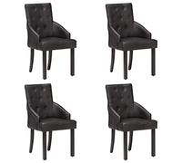 Yisssmeng Lot de 4 chaises de salle à manger, en cuir de chèvre véritable, noires, avec structure en bois massif d'acacia - 52 x 60 x 95 cm - Look vintage - Rembourrage confortable - Pour cuisine