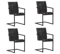 Yisssmeng Lot de 4 chaises de salle à manger, en cuir véritable, noires, avec motif rétro bloc, 51 x 56 x 91 cm, rembourrées, cadre en fer robuste, design moderne, pour cuisine, salle à manger, salon