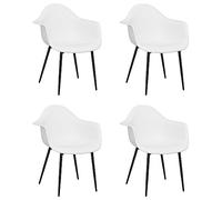 Yisssmeng Lot de 4 chaises de salle à manger - En polypropylène - Blanc - 64 x 59 x 84 cm - Avec pieds en métal - Dossier ergonomique - Charge maximale : 110 kg - Pour cuisine, salle à manger, salon