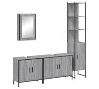 Yisssmeng Lot de 4 meubles de salle de bain gris Sonoma en bois avec armoire à miroir, 2 armoires de lavabo et armoire haute, design pour le rangement de la salle de bain