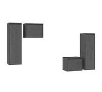 Yisssmeng Lot de 4 meubles TV bas en bois massif - Gris - 45 x 30 x 35 cm et 30 x 30 x 100 cm - Design moderne robuste et durable - Pour salon, couloir