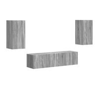 Yisssmeng Lot de 4 meubles TV bas en bois Sonoma gris - 60 x 31 x 29,5 cm - Meuble TV moderne avec étagères murales - Espace de rangement pour salon, home cinéma, chambre à coucher