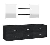 Yisssmeng Lot de 5 meubles de salle de bain - Noir - Meuble sous lavabo - Montage mural - 2 miroirs et 2 étagères - Ensemble de salle de bain moderne en bois - 150 cm