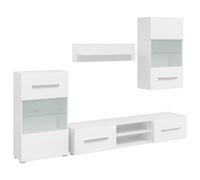 Yisssmeng Lot de 5 meubles de salon blanc mat avec meuble TV LED 120 cm et 60 cm, meuble suspendu, vitrine, étagère murale, matériau à base de bois 16 mm, espace de rangement moderne pour salon