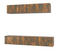 Yisssmeng Lot de 5 meubles TV bas en bois Sheesham - Chêne fumé - Largeur : 60/80 cm - Étagère murale moderne avec portes - Peu encombrant - Pour salon, chambre à coucher, couloir