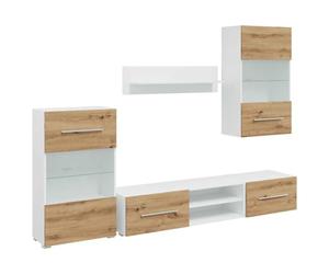 Yisssmeng Lot de 5 pièces murale avec LED en chêne artisanal - 120 x 39,5 x 34 cm - Meuble TV bas - Buffet - Armoire murale pour salon, chambre à coucher - Organiseur de rangement moderne
