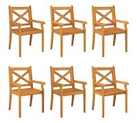 Yisssmeng Lot de 6 chaises de jardin en bois d'acacia massif - 54 x 55 x 90 cm - Design moderne en croix - Robuste et durable - Pour terrasse, balcon, jardin, extérieur