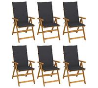 Yisssmeng Lot de 6 chaises de jardin pliantes - Avec coussins - Anthracite - 57 x 69 x 111 cm - Acacia massif - Dossier réglable - 5 positions - Peu encombrant - Pliable - Pour balcon, terrasse
