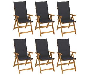 Yisssmeng Lot de 6 chaises de jardin pliantes - Avec coussins - Anthracite - 57 x 69 x 111 cm - Acacia massif - Dossier réglable - 5 positions - Peu encombrant - Pliable - Pour balcon, terrasse